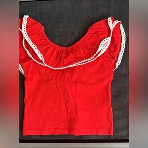 Janie and Jack Red Crop Top with White Trim